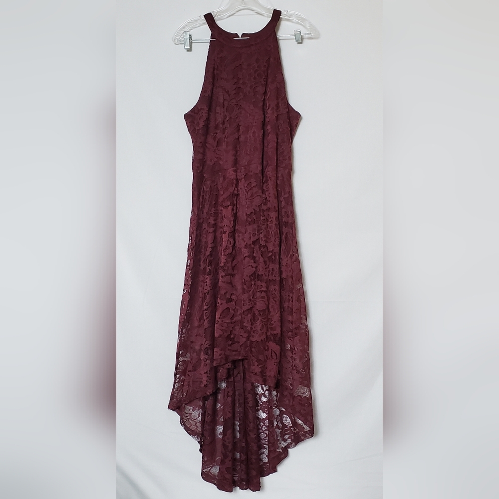 New Dressystar Burgundy Lace Halter Top Dress Juniors 3X